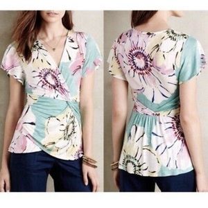 Deletta Anthropologie women’s floral faux wrap top